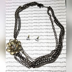 Vintage Asymmetrical Flower Necklace and Vintage Triagle Earrings